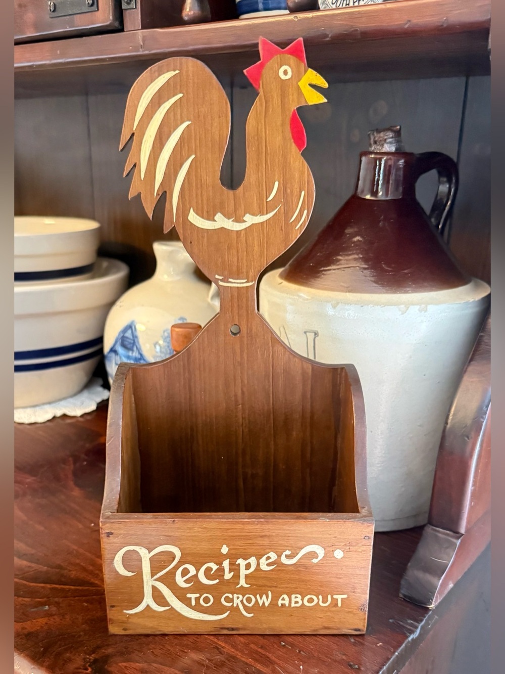 Grandmacore Vintage Wooden Rooster
Recipe Box.